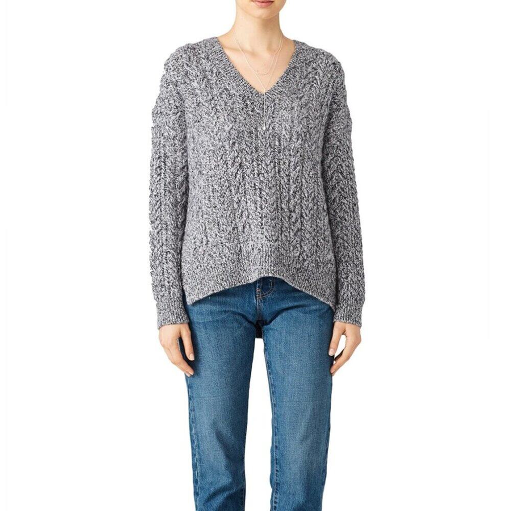 Vince Cable Knit Wool Cashmere Blend Gray V-Neck Sweater Long Sleeve Oversized S